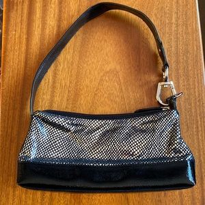 Wilson’s Leather Black Patent Leather and Silver Clutch